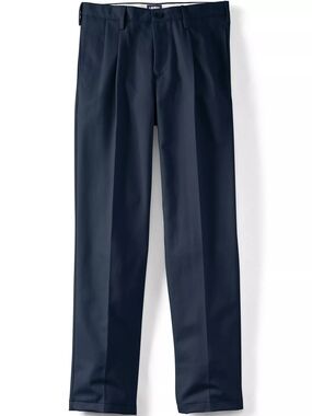 Men's No Iron Comfort Waist Traditional Fit Pleated Front Chino Pant Navy Sz 37